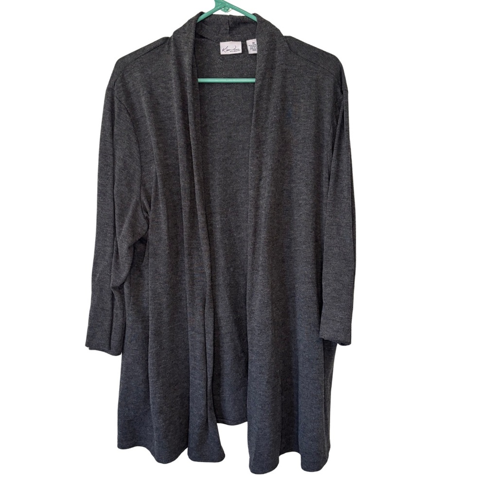 3/$20 Kim Rogers Charcoal Gray Open Front 3/4 Sleeve Cardigan